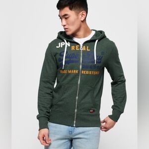Superdry Green Men’s Vintage Logo Split Lite Zip Hoodie Size S